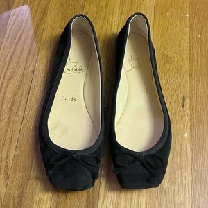 Vintage Christian Louboutin black velvet square flat toed ballet flats red soles